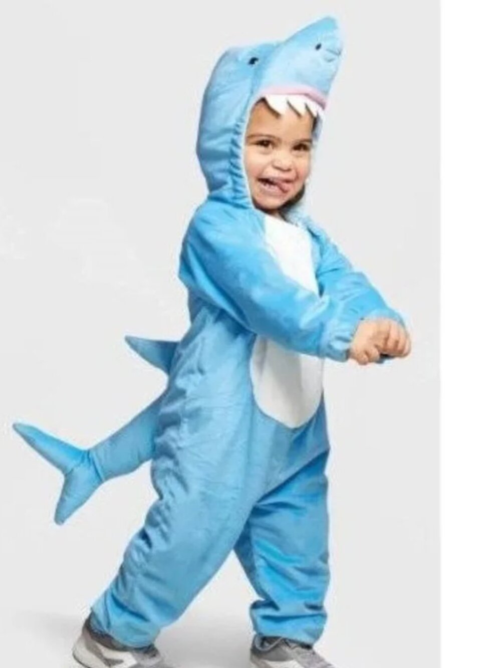 Shark Halloween Costume 18/24 mths 1Pc Blue Plush Hooded Tail Jumpsuit Toddler